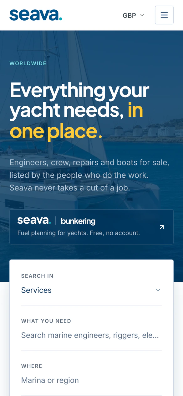 Seava homepage on a phone
