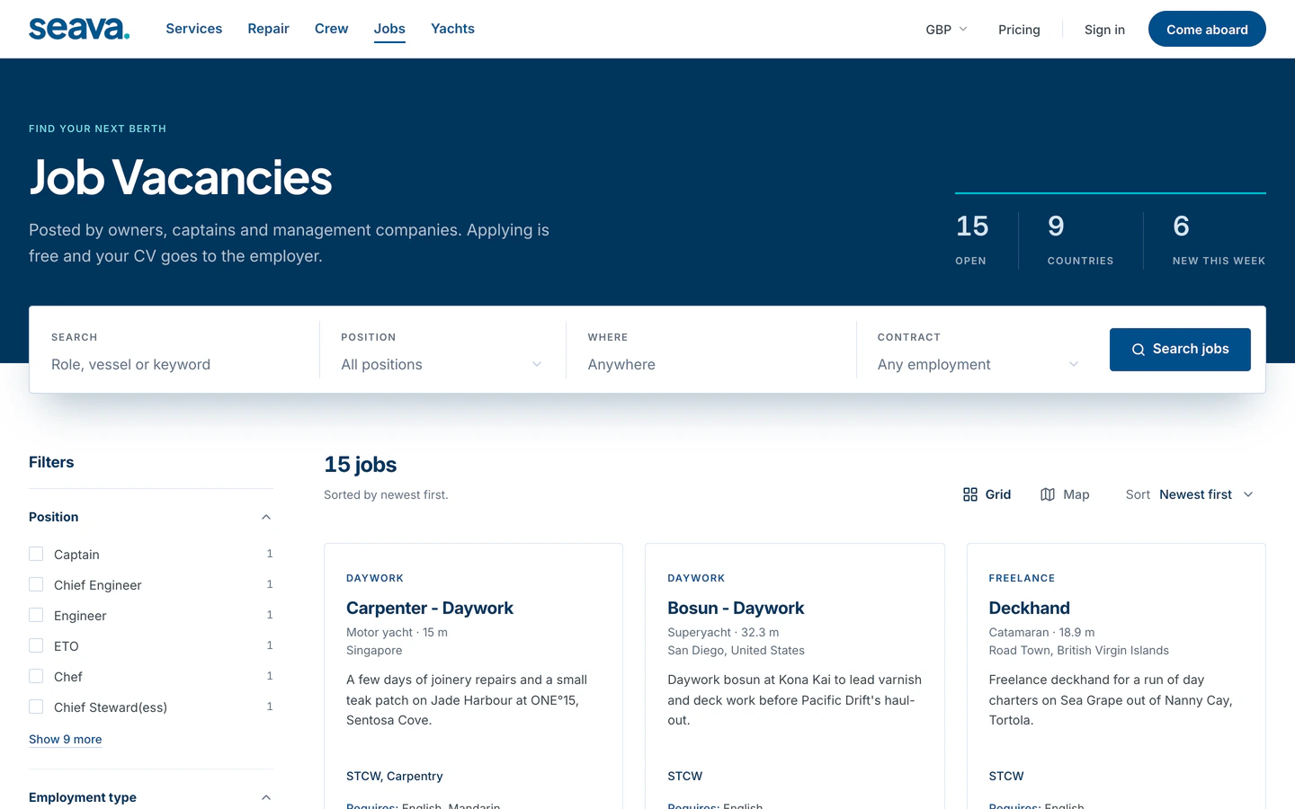 Job vacancies grid